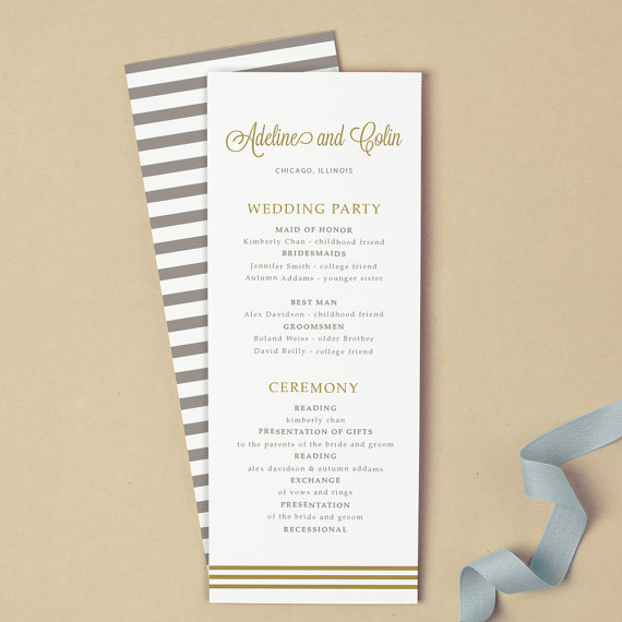 Hochzeit - Printable Wedding Program Template 