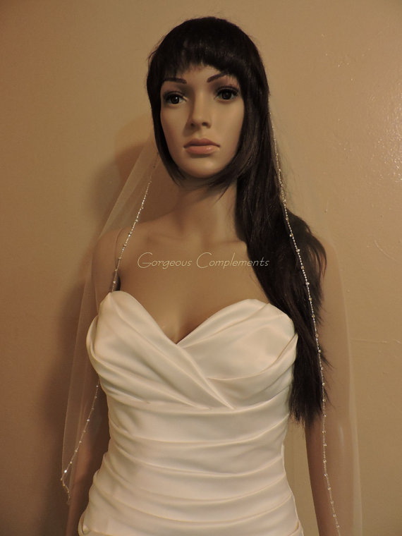 Mariage - Sheer and Sparkle Wedding Veil Rhinestones and Seed beads Fingertip Length
