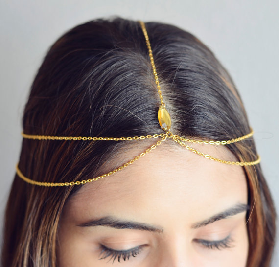 Mariage - THE HERA Gold Hair Chain Crystal Diamond Hair Jewelry Sexy Head Boho Festival Prom Wedding Headpiece head chain Coachella Festival Summer