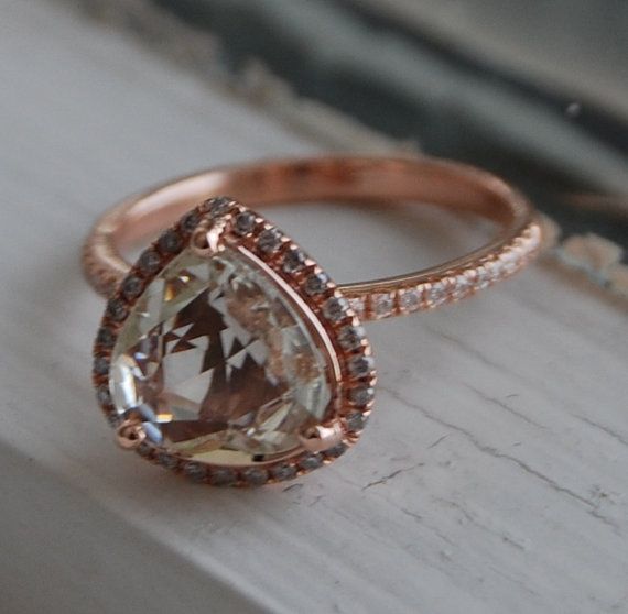 Свадьба - 2.2ct Heart Champagne Sapphire 14k Rose Gold Pear Diamond Ring Engagement Ring