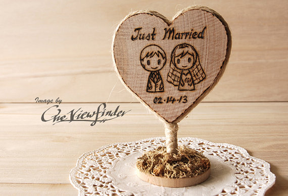 Wedding - Customize Rustic Wedding Cake Topper -Heart