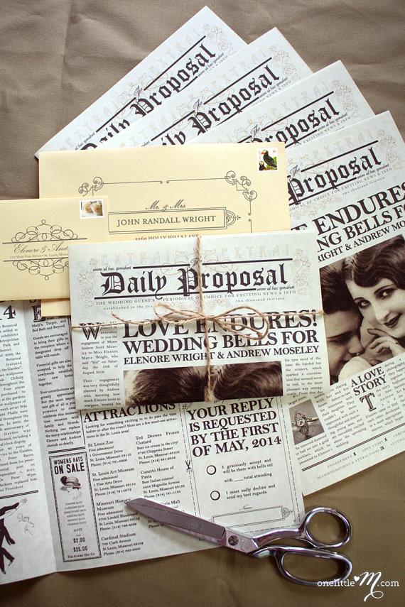 Свадьба - The Daily Proposal - Vintage Newspaper Invitation - SAMPLE ONLY (Price is not full order per unit price)