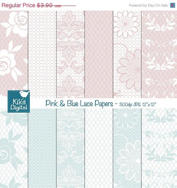 Hochzeit - 75%OFF Pastel Pink and Blue Lace Digital Papers, Light Pink Blue Digital Scrapbooking Papers,card design, invitations, backgroun - INSTANT D