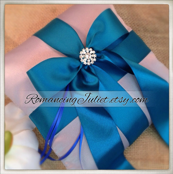Hochzeit - Romantic Satin Elite Ring Bearer Pillow...You Choose the Colors...Buy One Get One Half Off...shown in silver gray/teal oasis