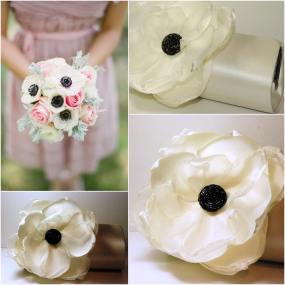 زفاف - Anemone Flower Bridal Clutch - Bridal Clutch - Custom Clutch - Ivory Shabby Chic Wedding Clutch - Rustic Wedding