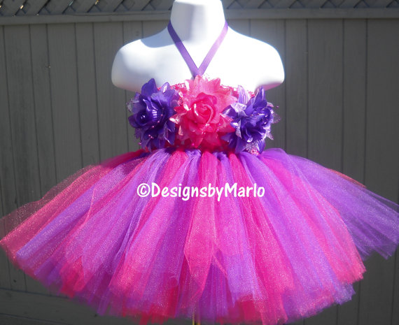 زفاف - Hot pink tutu dress Purple tutu dress Hot pink dress Purple baby dress 9M 12M 18M Tulle dress Pageant tutu Pageant dress Flower girl dress