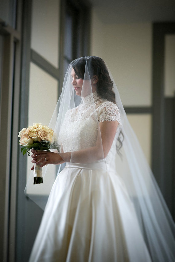 Hochzeit - Cathedral - Royal Drop veil, bridal veil, hair matching comb Available 90" thru 140" lengths