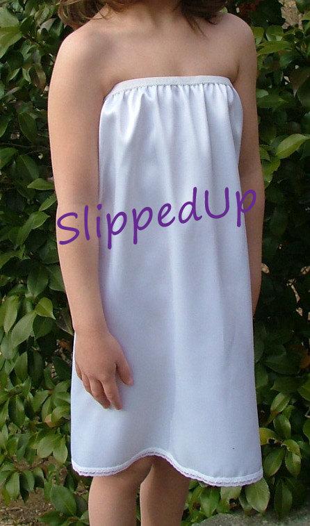Wedding - Tutu Slip - White STRETCH SATIN - LONGER Length Tutu Dress Slip - Strapless Half Slip -Teen/Girls Slip Size 7/8 Lingerie