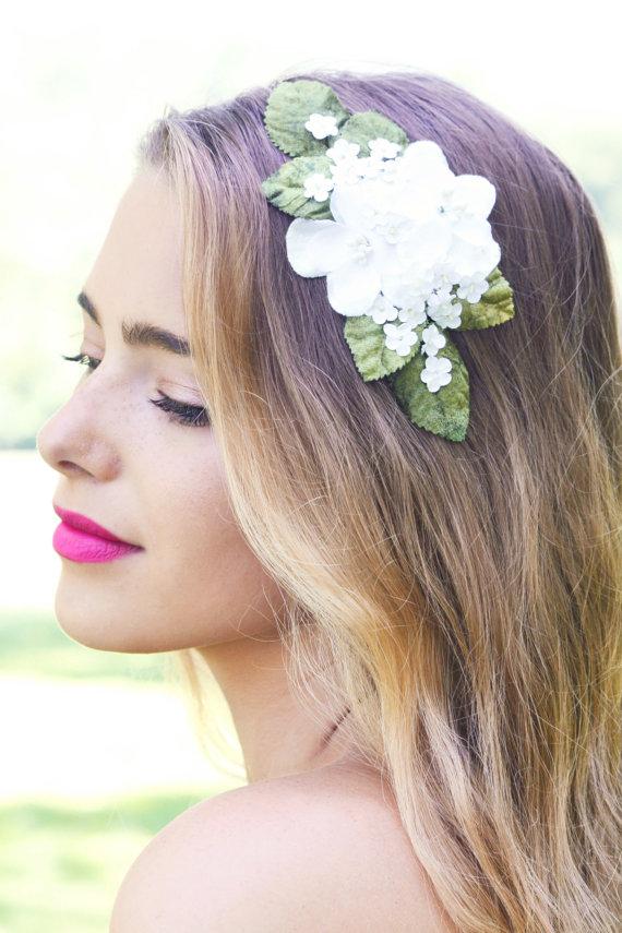 Wedding - velvet flower headpiece, wedding white flower, flower hair wedding