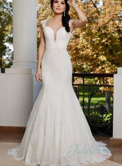 Mariage - sexy plunging neck backless lace mermaid wedding dress
