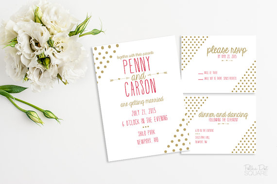 زفاف - Printable wedding invitation set Pink and gold invitation Modern wedding invitation Arrows wedding invitation set Reception card Color match