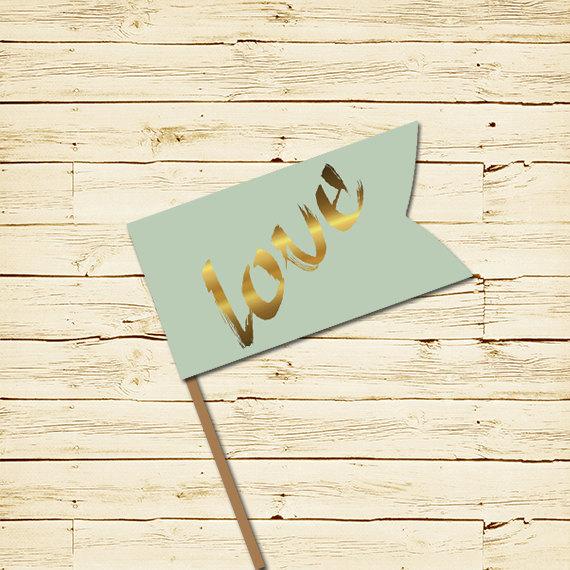 Wedding - Printable cupcake toppers Dessert flags Wedding cupcake flags Blue and gold Love Instant download