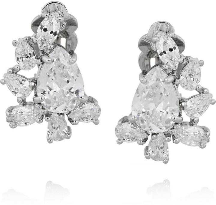 Hochzeit - Rhodium-plated cubic zirconia clip earrings Kenneth Jay Lane