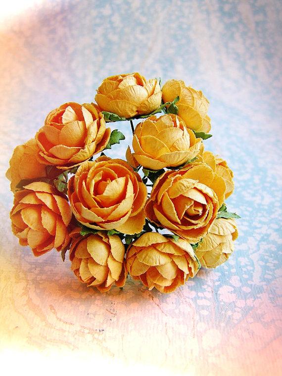 زفاف - Saffron yellow Garden Roses Vintage style Millinery Flower Bouquet - for decorating, gift wrapping, weddings, party supply, holiday