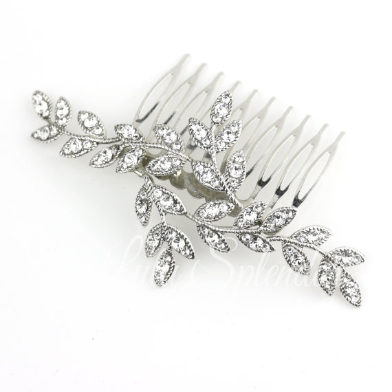 Свадьба - Crystal Leaf Wedding Hair Comb Silver Rhinestone Bridal Hair Accessory Leaves Comb NEVE CLASSIC