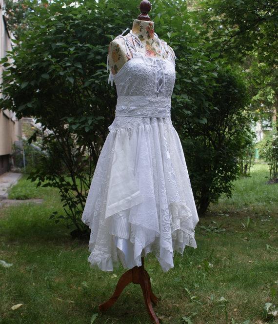 Mariage - Upcycled Wedding Dress Fairy Tattered Romantic Dress Upcycled Woman's Clothing Shabby Chic Funky Eco Style MADE TO ORDER