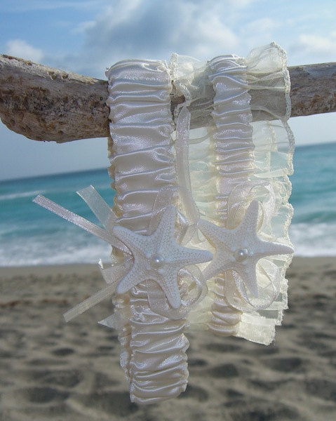 Mariage - Beach Wedding Starfish Ivory Garter Set, Bridal Accessories, Mermaid, Nautical Wedding, Ivory Lingerie