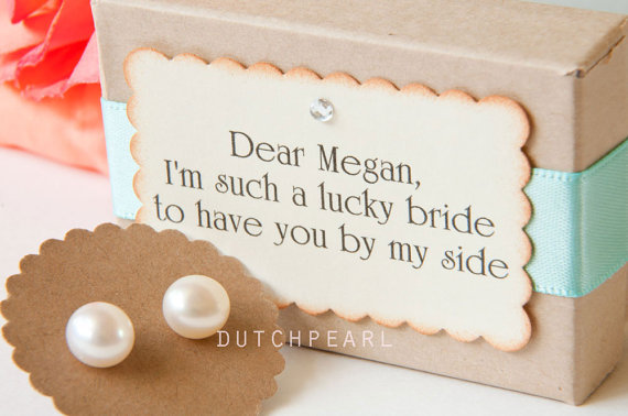 Wedding - 5 sets - PERSONALIZED BRIDESMAID GIFT - Genuine pearl earrings gift box will you be my bridesmaid  maid of honor honour gift bridesmaid gift