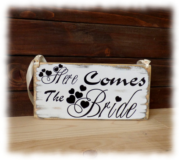 Wedding - Here comes the bride sign, Flower girl sign, rustic wedding sign,shabby chic weddign sign, primitive here comes the bride 5.5x11,