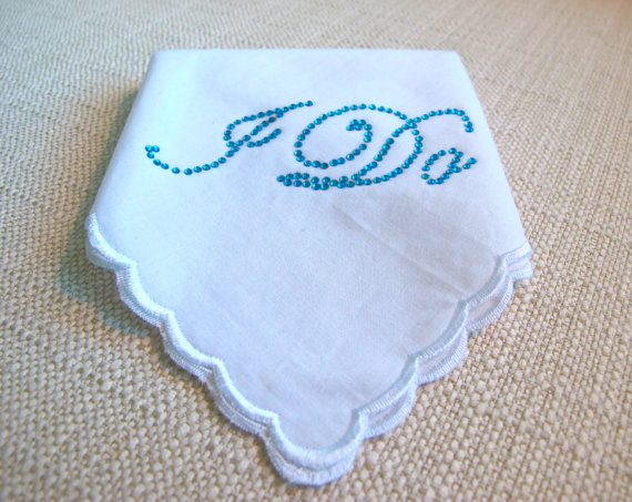 Mariage - Wedding Bridal Hankie with Crystal I DO  for your Something Blue Lingerie