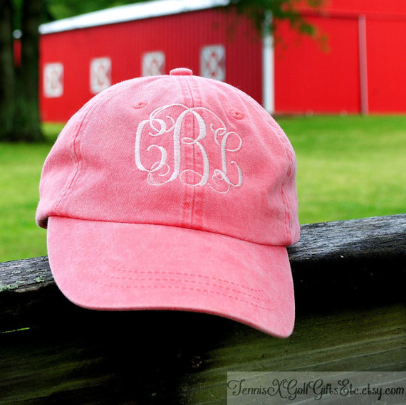 Mariage - Monogrammed Hat Pigment Dyed Cap with Cool Mesh Lining and Adjustable Leather Strap Bridal party or bridesmaid gift