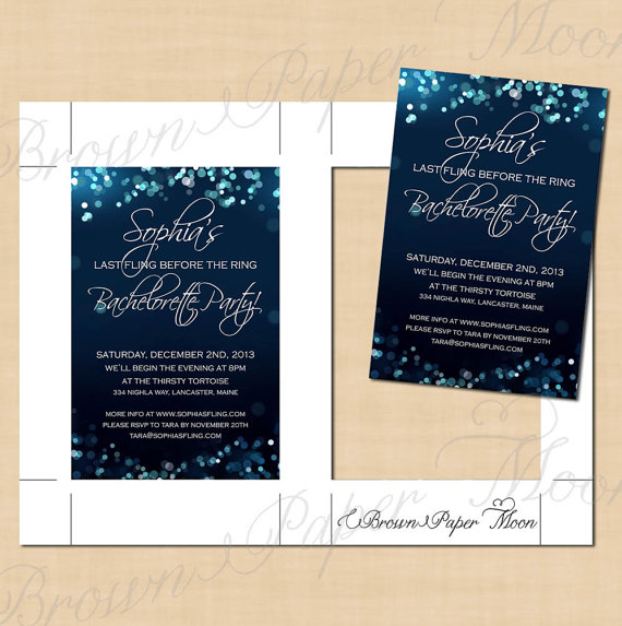 Wedding - Midnight Blue Night Sky Editable Bachelorette Party Invitation: 4 x 6 - Instant Download