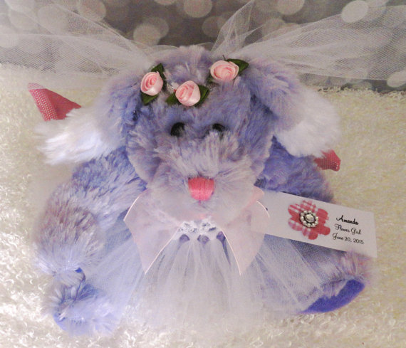 زفاف - Lavender Angel Bear, Bride Bear, Flower Girl Gift, Wedding Keepsake, 8" Pink Bear with Tutu Dress & Veil, Teddy Bear Toss, Confirmation Gift