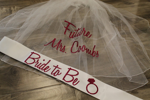 Wedding - bachelorette sash and veil set