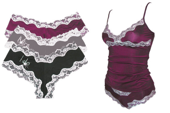 زفاف - Lace Camisole and Panty Set Personalized with Rhinestones - Honeymoon Lingerie - Just Married Lingerie