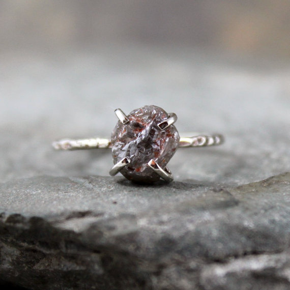 زفاف - 2 Carat Uncut Rough Diamond Solitaire Engagement Ring  -   10K White Gold  - Rustic Engagement Ring - April Birthstone