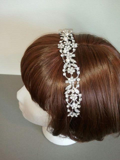Свадьба - Wedding Headband, Crystal Rhinestones & Pearls - Style H1007