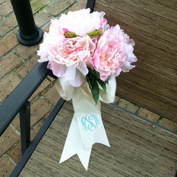Wedding - Monogrammed Bridal Bouquet Ribbon/Wedding/Bridal