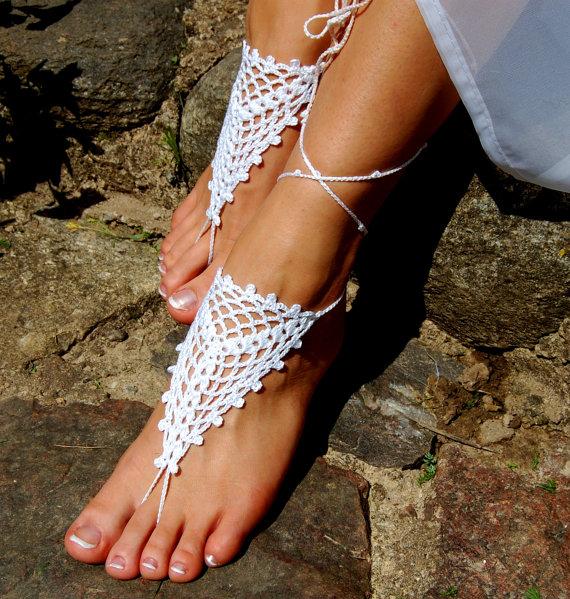 Hochzeit - Barefoot Sandals, Beach Wedding Shoes, Wedding Accessories, Nude Shoes, Yoga socks, Foot Jewelry
