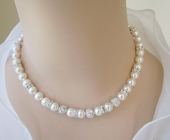 Свадьба - Pearl and Rhinestone Necklace,Bridal Necklace,Bridal Jewelry,Wedding Necklace,Pearl Necklace,Swarovski Pearls,Elegant,Timeless,Classic Pearl