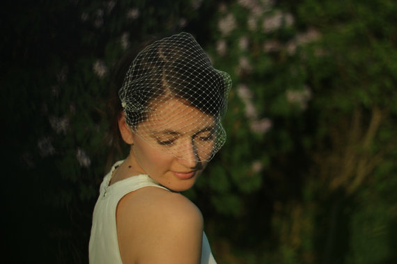 زفاف - Bridal Birdcage Veil - Blusher Veil Ivory or White or Black - Modern Wedding Veil - Bandeau Russian Netting - Made to Order