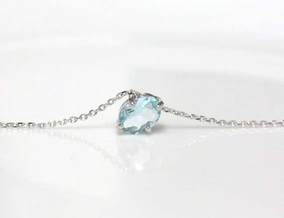 زفاف - Aquamarine necklace, light blue, March Birthstone