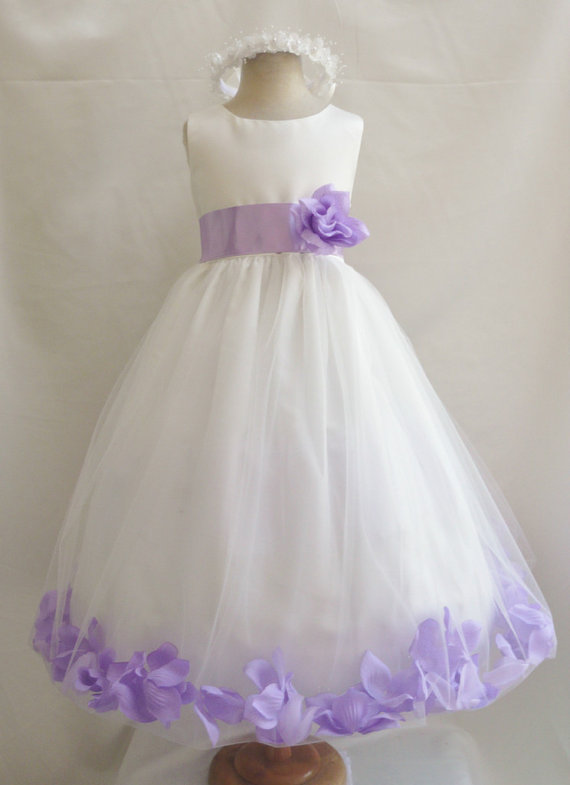 زفاف - Flower Girl Dresses - IVORY with Lilac Rose Petal Dress (FD0PT) - Wedding Easter Bridesmaid - For Baby Children Toddler Teen Girls