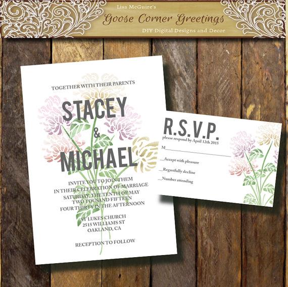زفاف - Printable CHRYSANTHEMUM Watercolor Wedding Invitation Suite Watercolor invitations Printable wedding invitation flower invitations floral