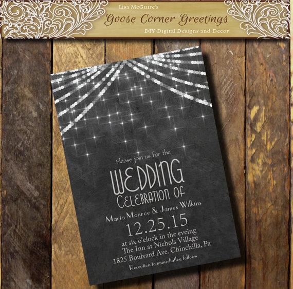 Wedding - Printable Bokeh String light Wedding Invitation// Stringlights//Chalkboard//Rustic wedding invitations//Shower//Birthday//Baby Shower