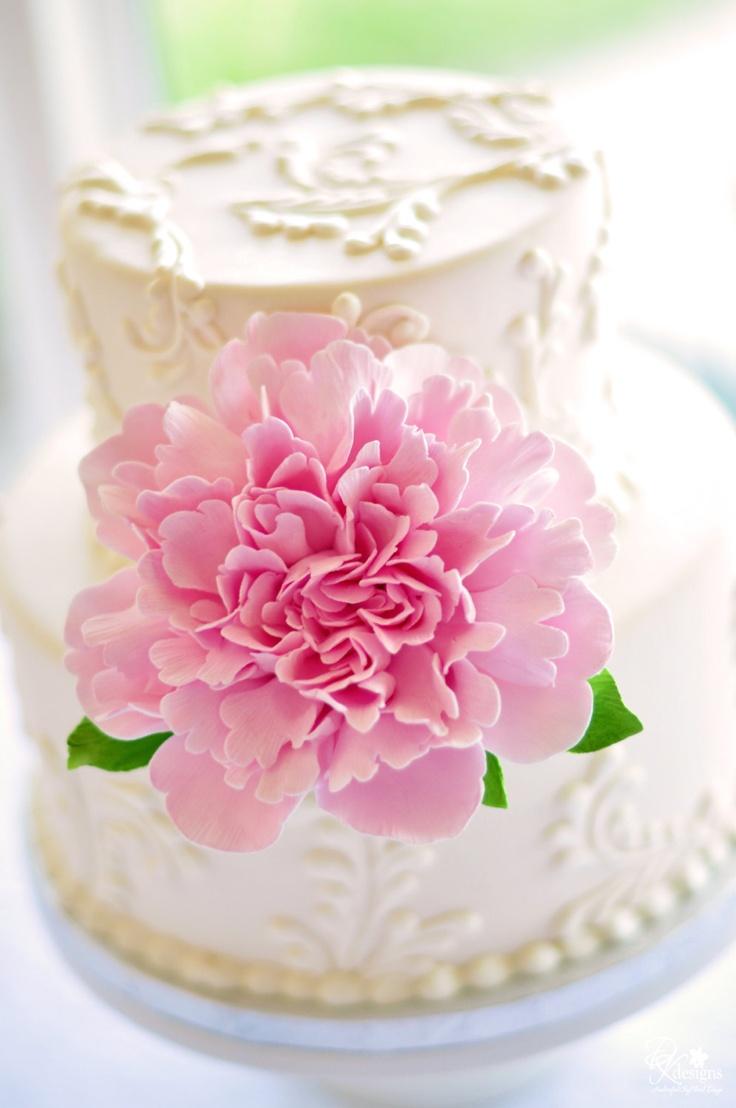 Wedding - Made To Order Frilly Peony Clay Cake Flower With Leaves
