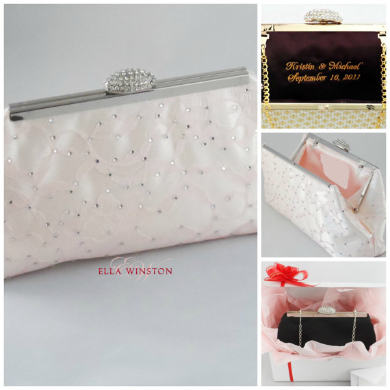 Mariage - Bridesmaid Gift Clutch, Ivory, Petal Pink And Light Pink Rhinestone Bridal Clutch Wedding Clutch Bridal Shower Gift Mother Of The Bride Gift