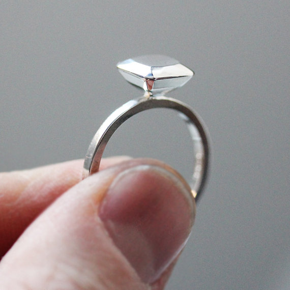 زفاف - Engagement ring alternative - modern - diamond like - Ascher cut square - Modern rock - recycled sterling silver, size 7