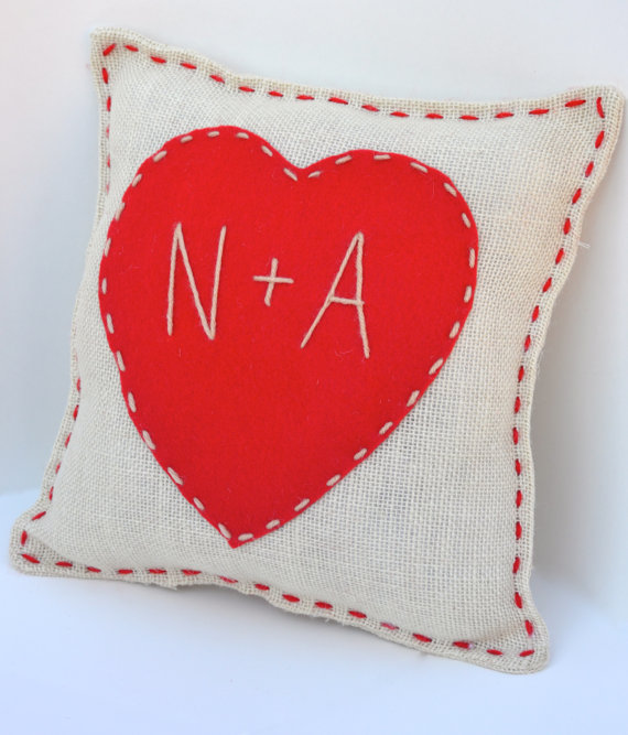 زفاف - Valentine Heart Pillow customized with initials perfect Valentine's Gift