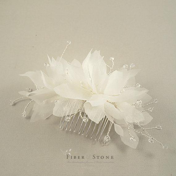 Wedding - Pure Silk, Wedding Headpiece, Ivory Bridal Flower Headpiece, Flower Wedding Comb, Bridal Comb with Swarovski crystal Wedding Hair Accessory