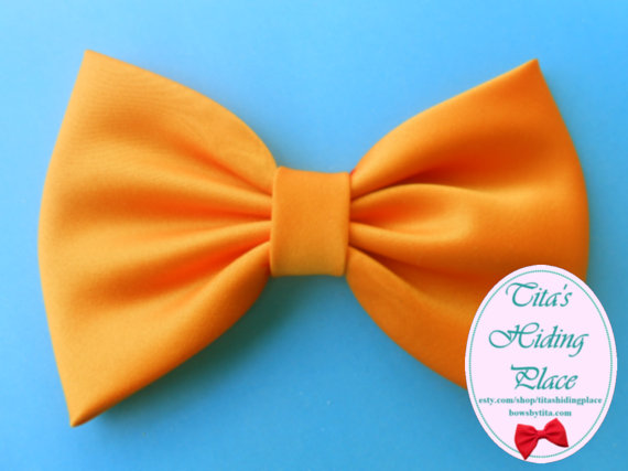 Hochzeit - Orange Flame Satin Fabric Hair Bow/ Attachable Bow Wedding Prom Dress/ Hair Accessory For Girls/ Big Bow/ Hair Clip