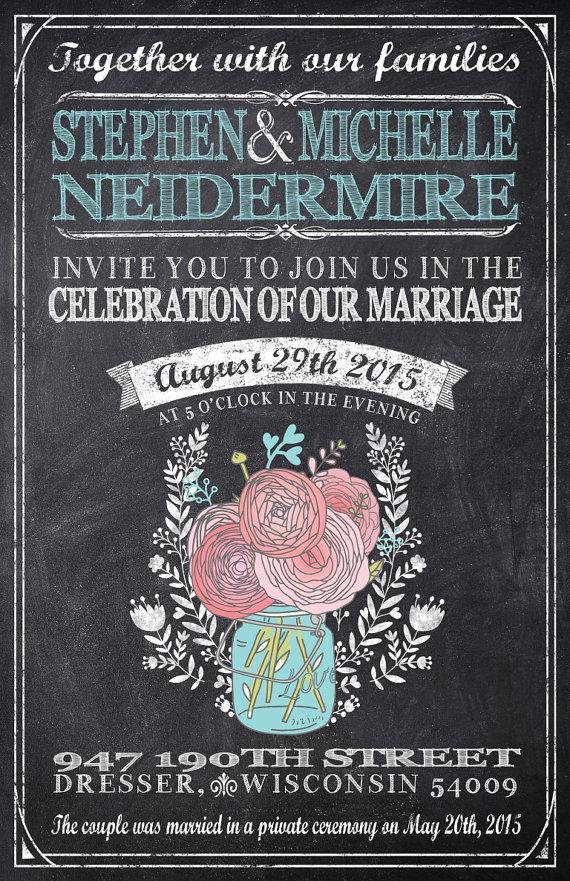 Mariage - NEW Chalkboard Wedding Invitations - Mason Jar - Black and White Typography - Custom Listing for michellelaw590