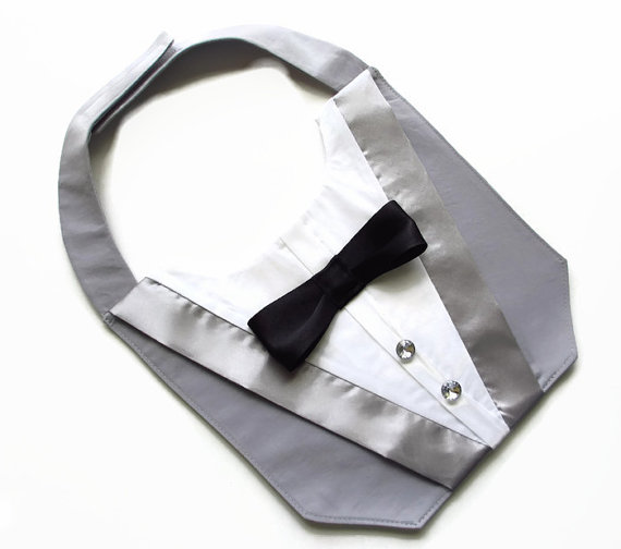 Hochzeit - Dog Tuxedo Deluxe Wedding Grey Bandana Vest Photo Op