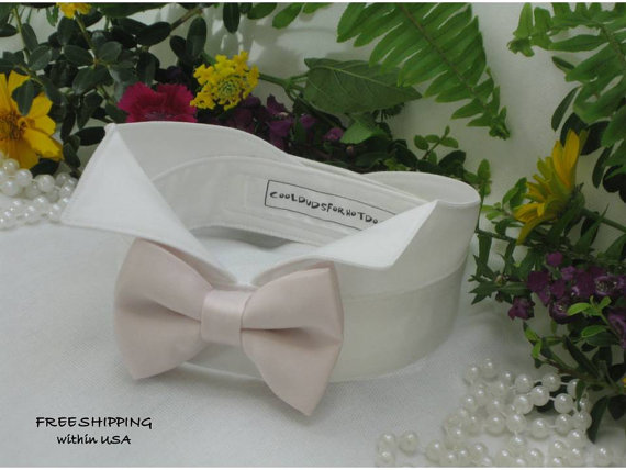 Wedding - Blush Pink Satin Dog Bow Tie WingtipTuxedo Collar~ Custom Made~ Dog Wedding Collar~Bow Tie Dog Collar~Dog Best Man~Free Shipping within USA~