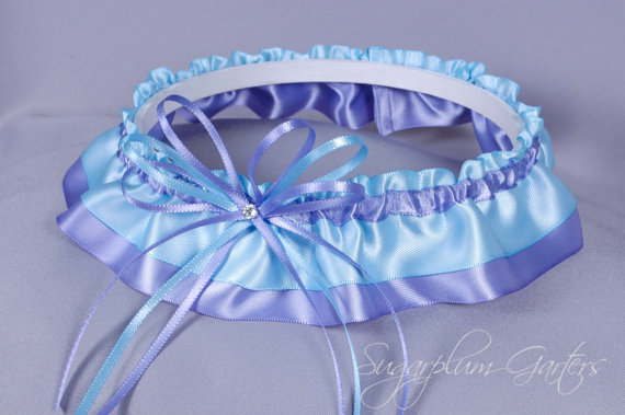 Свадьба - Wedding Garter in Orchid and Pale Blue Satin with Swarovski Crystal