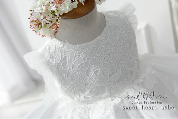 Wedding - Lace flower girl Dress, Junior Bridesmaid dress,birthday party dress , Baby Dress - tulle Flower girl Dress,white flower girl dress-sw